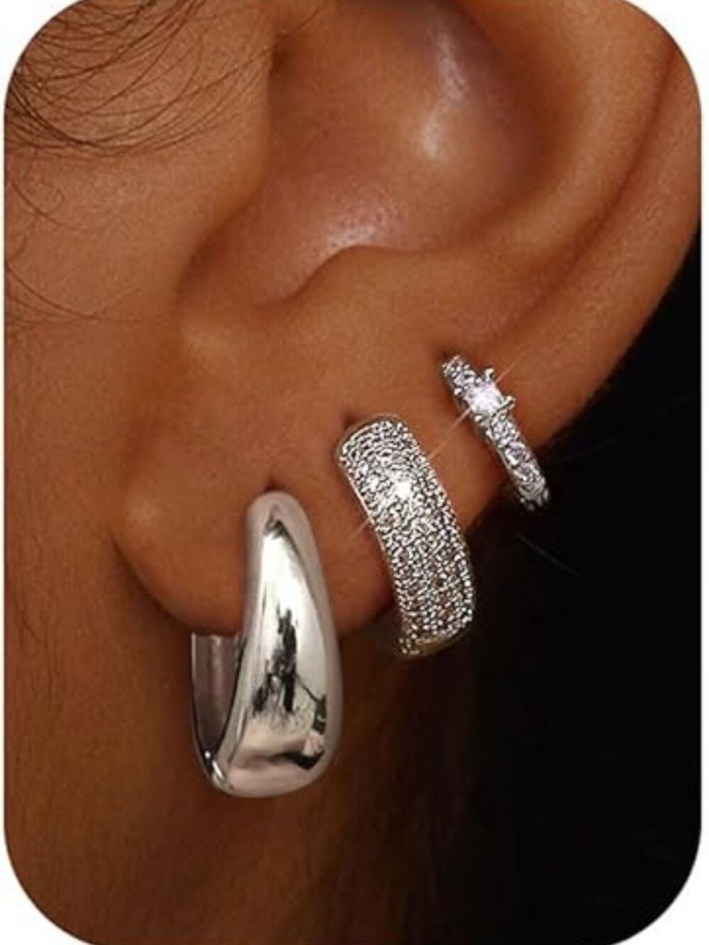 3-Pair 14K Gold Plated Chunky Huggie Hoop Earrings Set Hypoallergenic